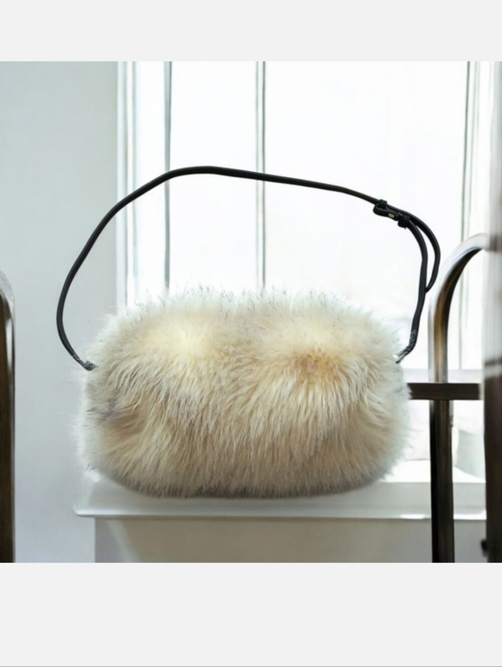 Faux Fur Bag Hand Warmer Crossbody Purse Black Adjustable Removable Strap